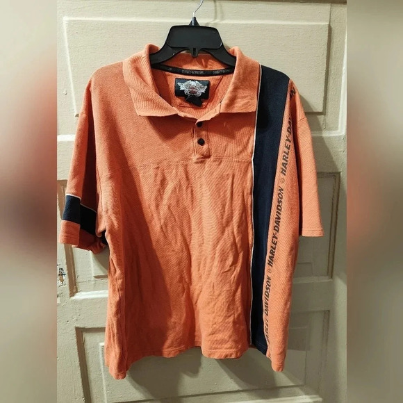 Harley-Davidson Classic Orange Logo Button Down Polo Shirt - Picture 1 of 7